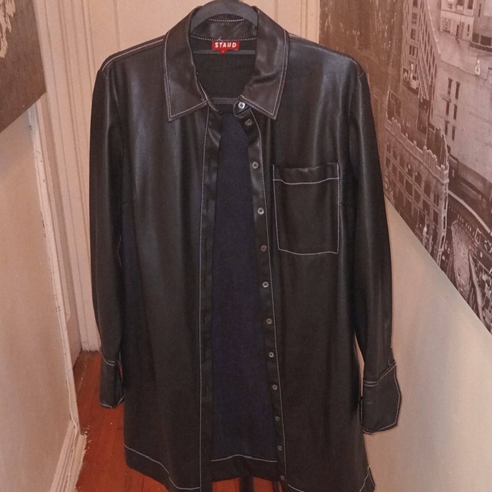 STAUD Black Leather Detail Shirt